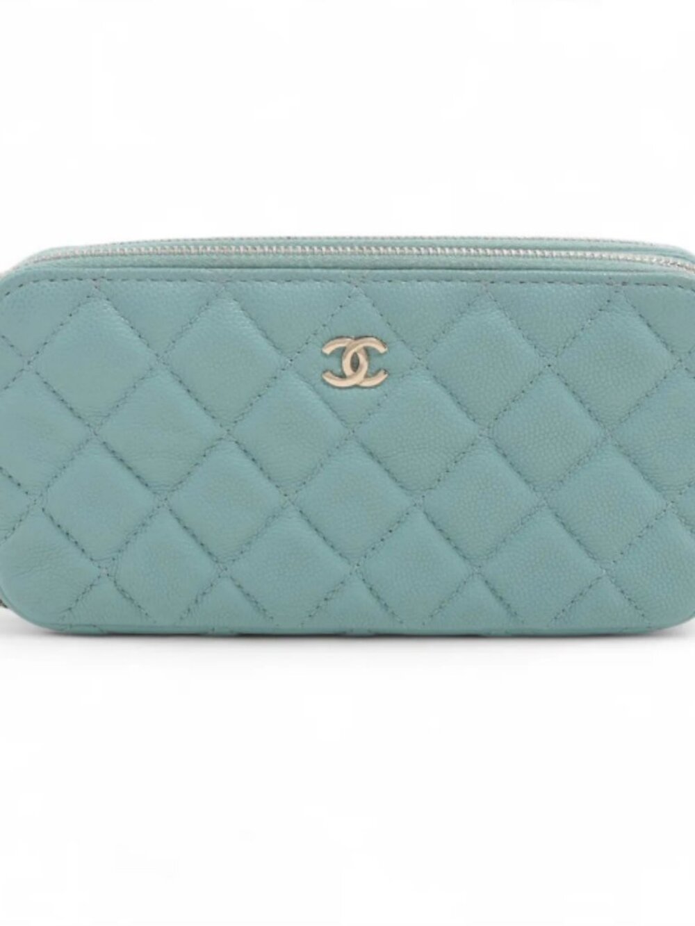 Chanel CC Logo Matelasse Caviar Skin Wallet on Chain Light Blue